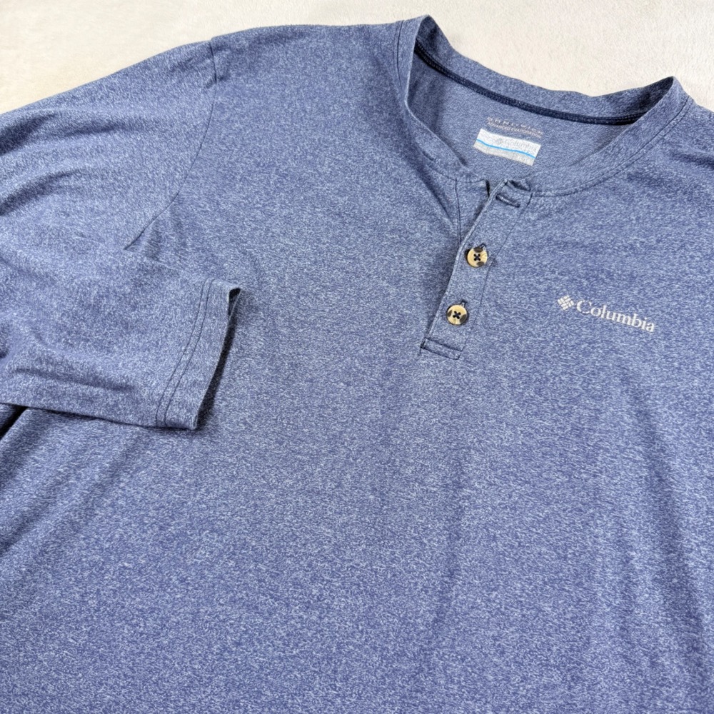 Columbia Omni-Wick Henley Shirt‎ Mens XL Blue Long Sleeve Performance Hiking Tee